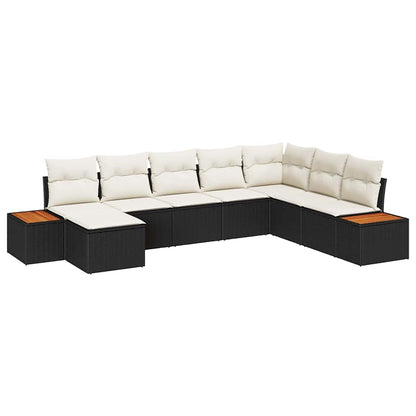 Gartensofa-set mit Kissen 8 pcs Schwarz Poly Rattan