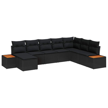 Gartensofa-set mit Kissen 8 pcs Schwarz Poly Rattan