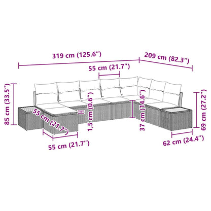 Gartensofa-set mit Kissen 8 pcs Grau Poly Rattan