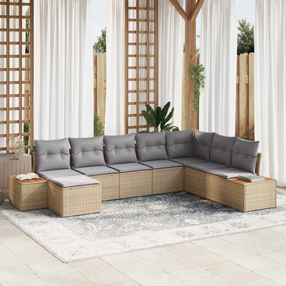 Gartensofa-set mit Kissen 8 pcs Beige Poly Rattan