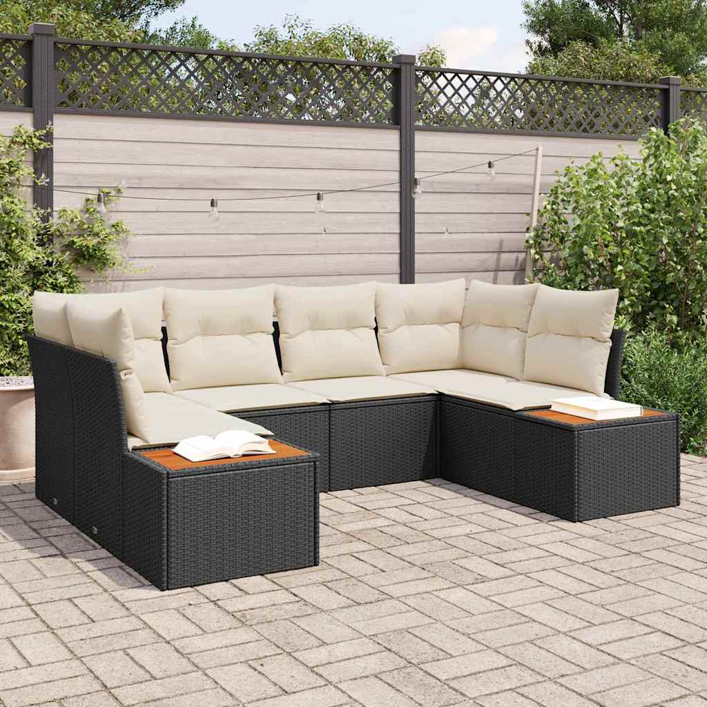 Gartensofa-set mit Kissen 6 pcs Schwarz Poly-Rattan