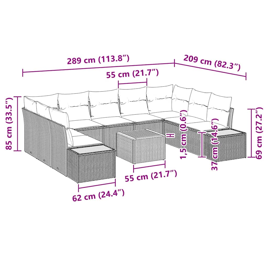 Gartensofa-set mit Kissen 10 pcs Schwarz Poly Rattan
