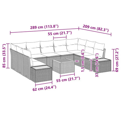 Gartensofa-set mit Kissen 10 pcs Schwarz Poly Rattan