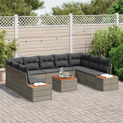 Gartensofa-set mit Kissen 10 pcs Grau Poly Rattan
