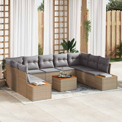 Gartensofa-set mit Kissen 10 pcs Beige Poly Rattan