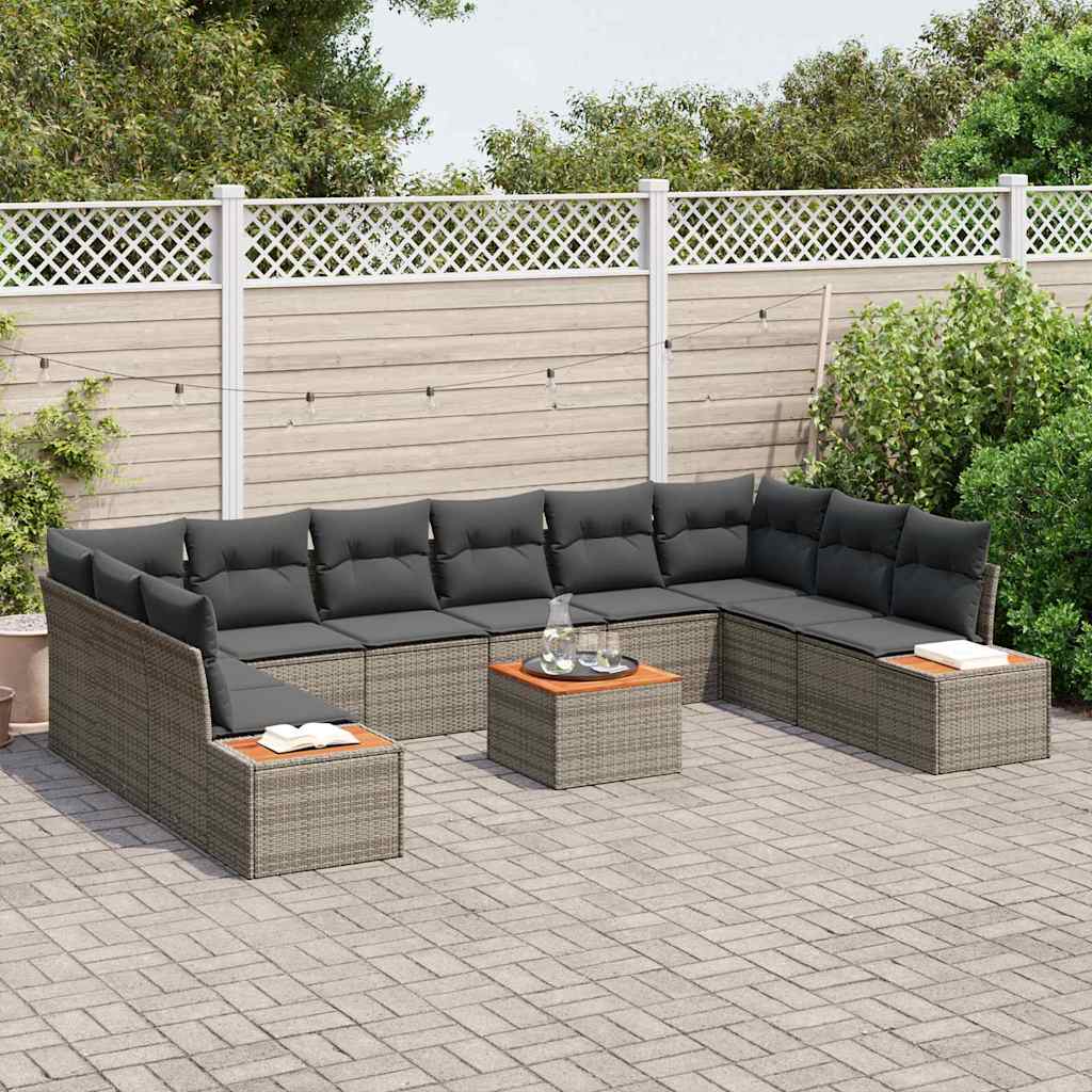 Gartensofa-set mit Kissen 11 pcs Grau Poly Rattan
