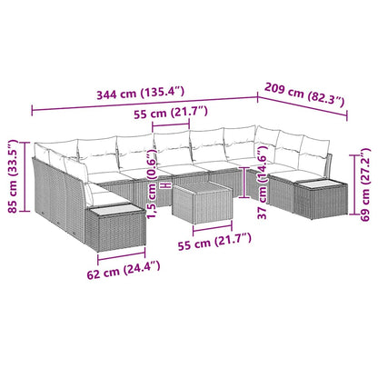 Gartensofa-set mit Kissen 11 pcs Grau Poly Rattan