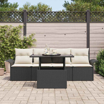 Gartensofa-set mit Kissen 5 pcs Schwarz Poly-Rattan