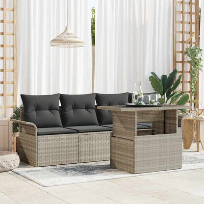 Gartensofa-set mit Kissen 5 pcs Hellgrau Poly-Rattan