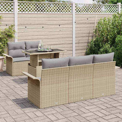 Gartensofa-set mit Kissen 6 pcs Beige Poly-Rattan
