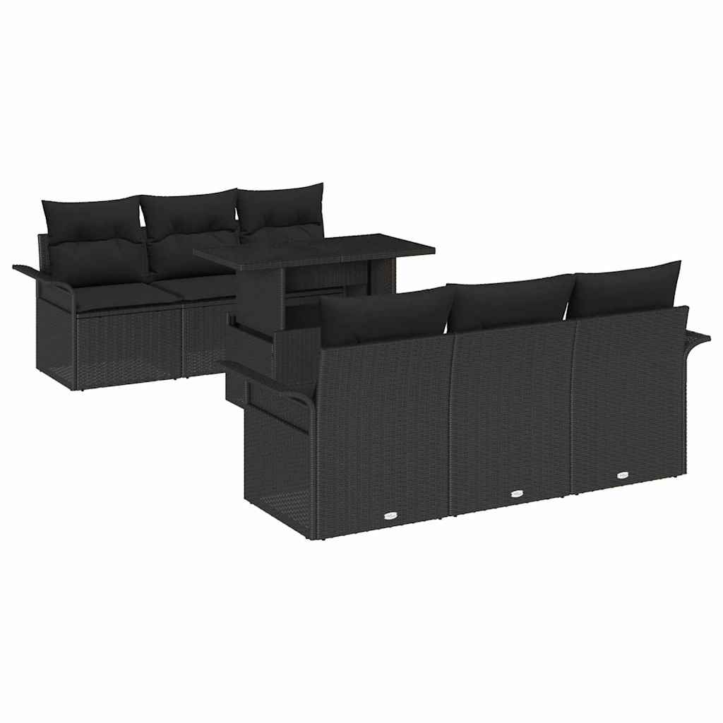 Gartensofa-set mit Kissen 7 pcs Schwarz Poly-Rattan