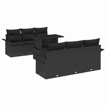 Gartensofa-set mit Kissen 7 pcs Schwarz Poly-Rattan