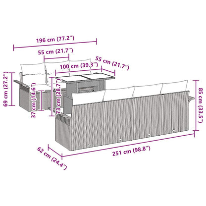Gartensofa-set mit Kissen 8 pcs Braun Poly-Rattan