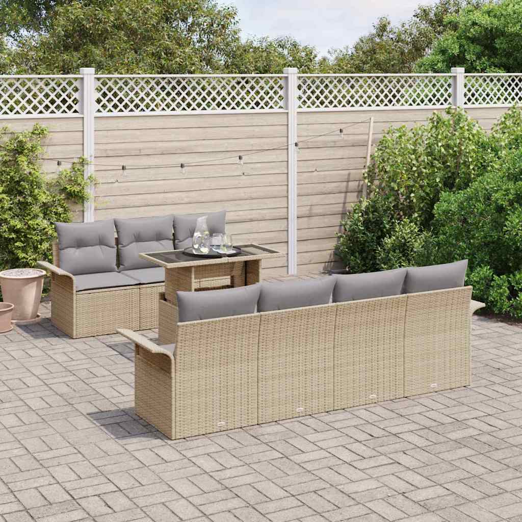 Gartensofa-set mit Kissen 8 pcs Beige Poly-Rattan