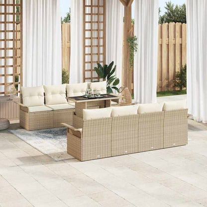 Gartensofa-set mit Kissen 9 pcs Beige Poly-Rattan