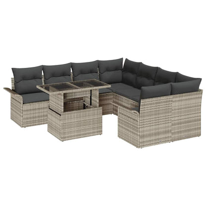 Gartensofa-set mit Kissen 9 pcs Hellgrau Poly-Rattan