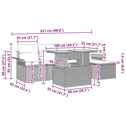 Gartensofa-set mit Kissen 6 pcs Grau Poly-Rattan