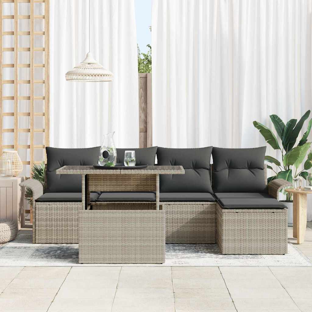 Garten-Sofa-Set mit Kissen 6 pcs Hellgrau Poly Rattan