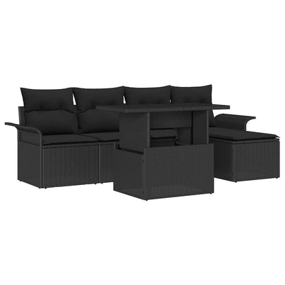 Gartensofa-set mit Kissen 6 pcs Schwarz Poly-Rattan