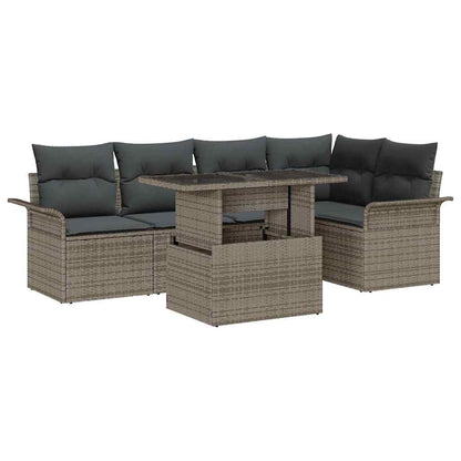 Gartensofa-set mit Kissen 6 pcs Grau Poly-Rattan