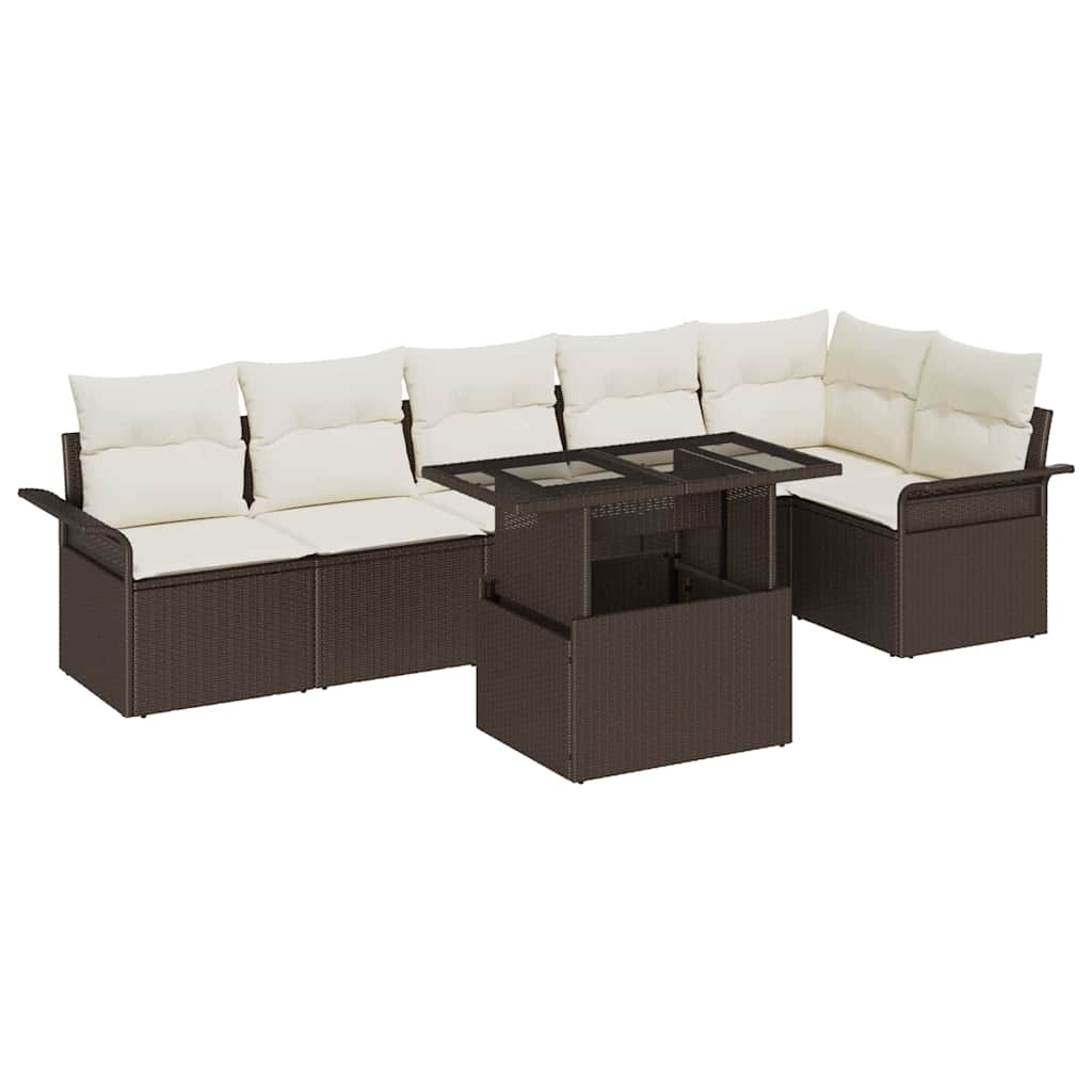 Gartensofa-set mit Kissen 7 pcs Braun Poly-Rattan