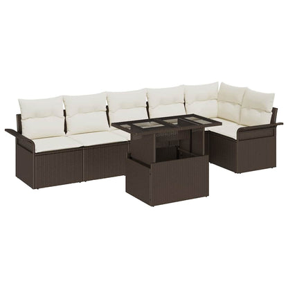 Gartensofa-set mit Kissen 7 pcs Braun Poly-Rattan