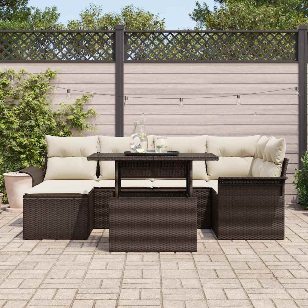 Gartensofa-set mit Kissen 7 pcs Braun Poly-Rattan