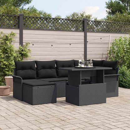 Gartensofa-set mit Kissen 7 pcs Schwarz Poly-Rattan