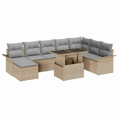 Sofa Set mit Kissen 9 pcs Beige Poly-Rattan
