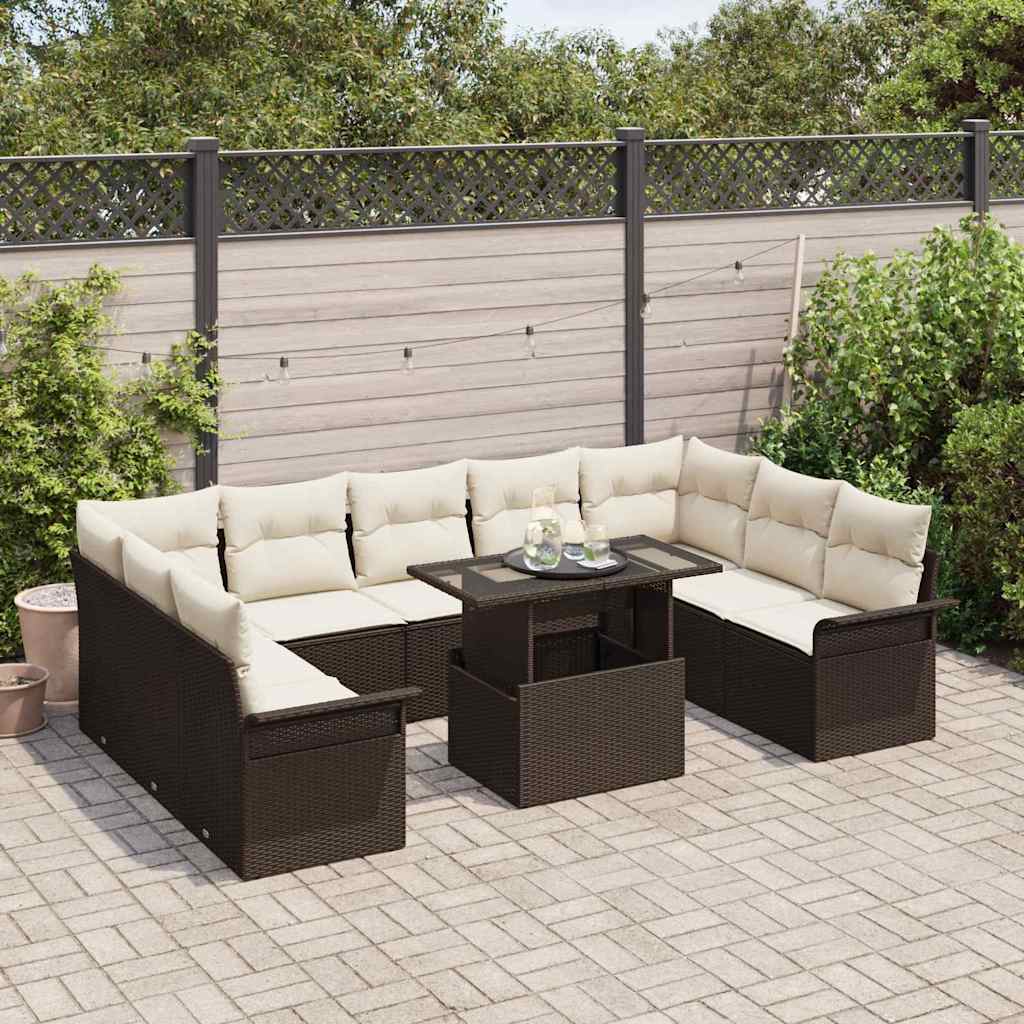 Sofa Set mit Kissen 10 pcs Braun Poly-Rattan