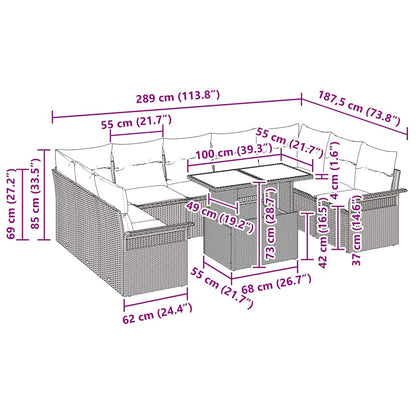 Sofa Set mit Kissen 10 pcs Schwarz Poly-Rattan