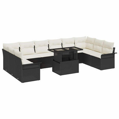 Sofa Set mit Kissen 11 pcs Schwarz Poly-Rattan