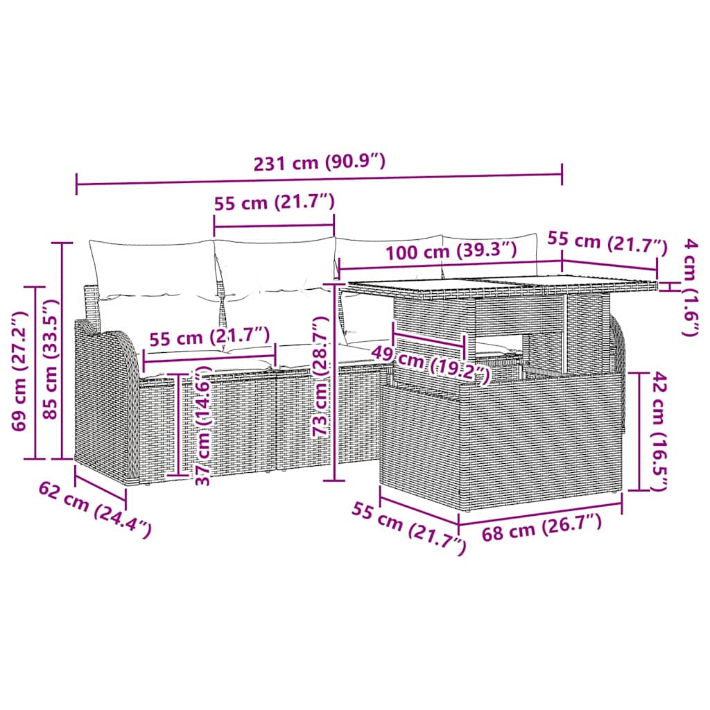 Sofa Set mit Kissen 5 pcs Beige Poly-Rattan