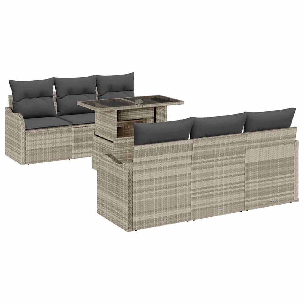 Gartensofa-set mit Kissen 7 pcs Hellgrau Poly-Rattan