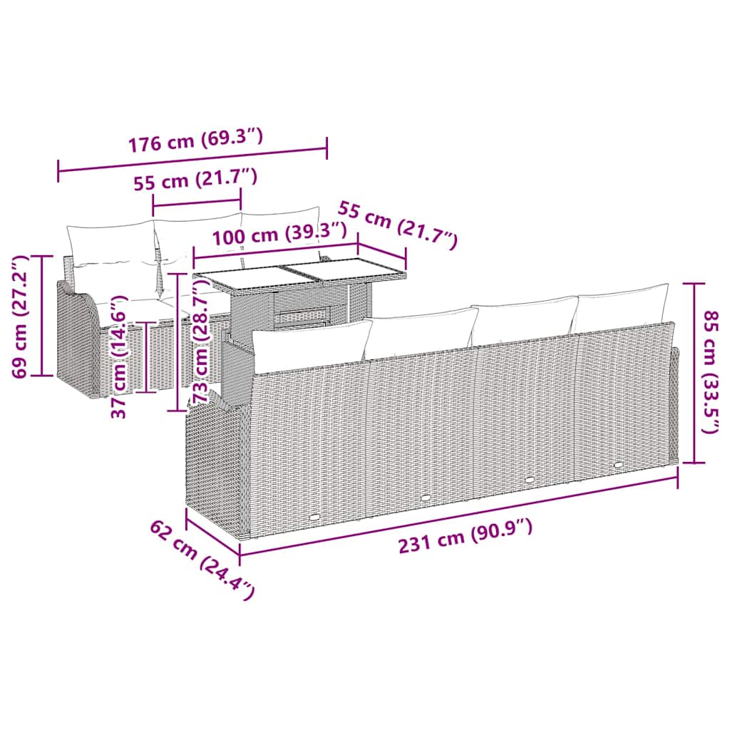 Gartensofa-set mit Kissen 8 pcs Schwarz Poly-Rattan