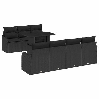 Gartensofa-set mit Kissen 8 pcs Schwarz Poly-Rattan