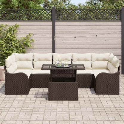 Gartensofa-set mit Kissen 8 pcs Braun und Creme Poly-Rattan