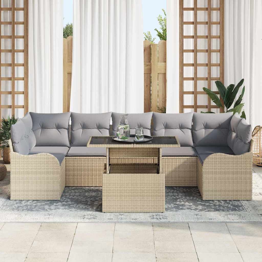 Gartensofa-set mit Kissen 8 pcs Beige Poly-Rattan