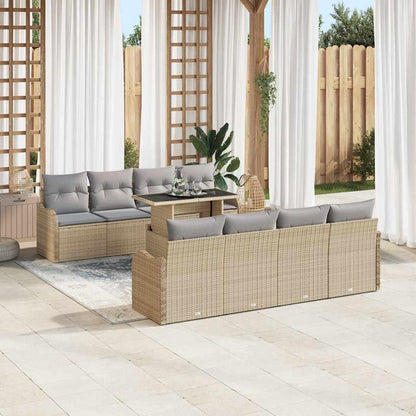 Gartensofa-set mit Kissen 7 pcs Beige und Grau Poly-Rattan