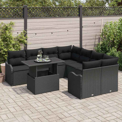 Gartensofa-set mit Kissen 9 pcs Schwarz Poly-Rattan