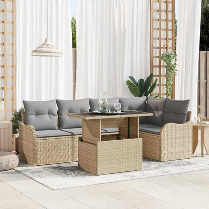 Essgruppe mit Kissen 6 pcs Beige Poly Rattan