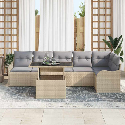 Sofa Set mit Kissen 7 pcs Beige Poly Rattan