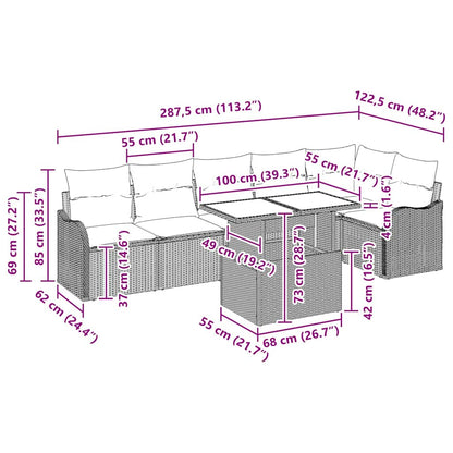 Sofa Set mit Kissen 7 pcs Beige Poly Rattan