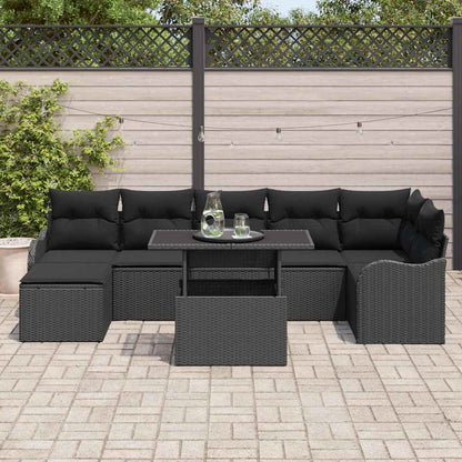 Garten-Sofa-Set mit Kissen 8 pcs Schwarz Poly Rattan