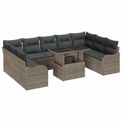 Garten-Sofa-Set mit Kissen 10 pcs Grau Poly Rattan