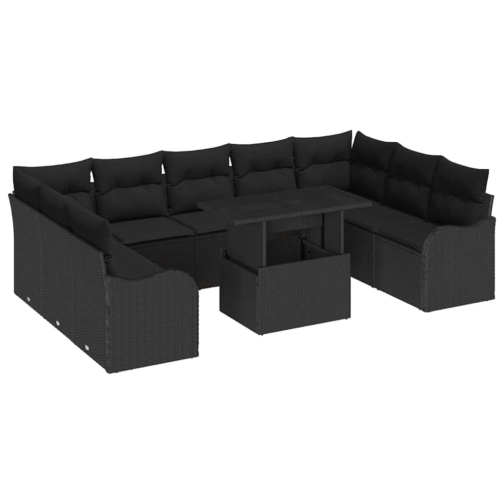 Garten-Sofa-Set mit Kissen 10 pcs Schwarz Poly Rattan