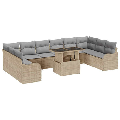 Garten-Sofa-Set mit Kissen 11 pcs Beige Poly Rattan