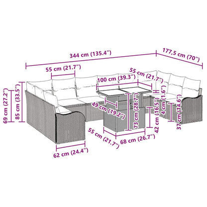 Garten-Sofa-Set mit Kissen 11 pcs Beige Poly Rattan