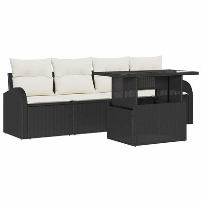 Gartensofa-set mit Kissen 5 pcs Schwarz Poly-Rattan