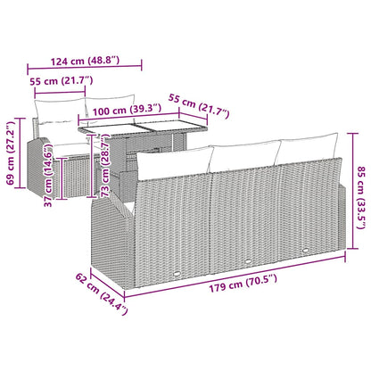 Gartensofa-set mit Kissen 6 pcs Hellgrau Poly Rattan